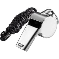 sifflet_1 Sifflet de sport professionnel en acier inoxydable avec cordon ajustable.